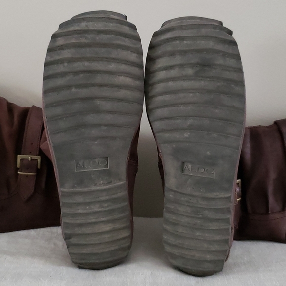 ALDO - Kayla Tall Flat Brown Leather Boots with Straps & Buckles Full Si… - Picture 2 of 3